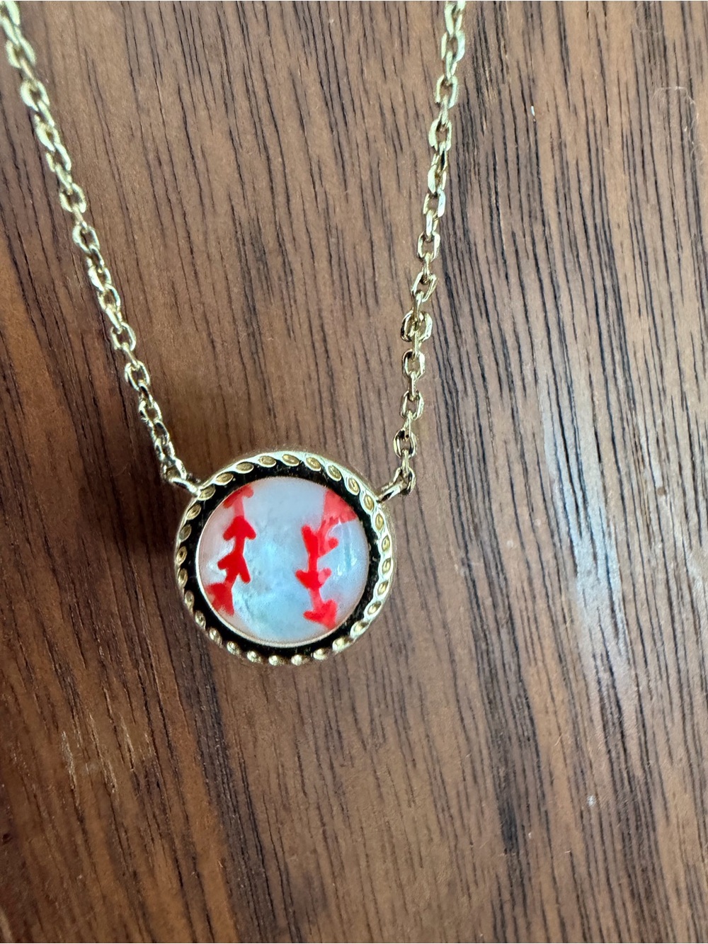 Kendra Scott Gold-Tone Necklace with White and Red Baseball Stitch Pendant